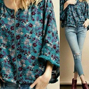 Easel Floral Cropped Zip Up Top Jacket NWOT